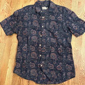 Faherty - Navy Blue Paisley Print Short-Sleeved Button-up Shirt